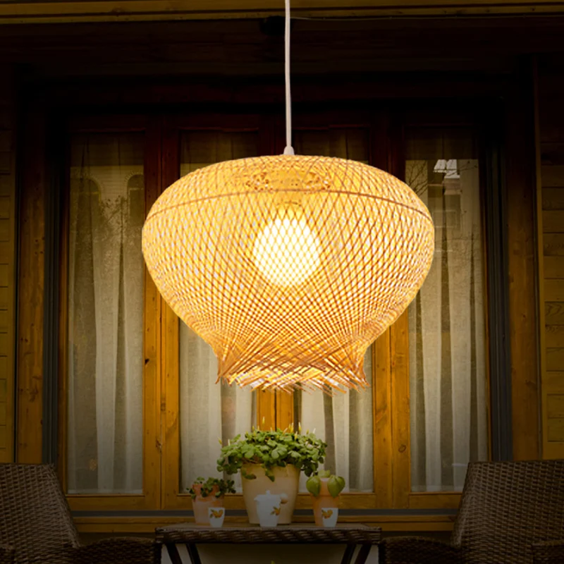 Moderne nestvormige hanglamp bamboe 1-lichts eetkamer hangende plafondlamp beige Clearhalo
