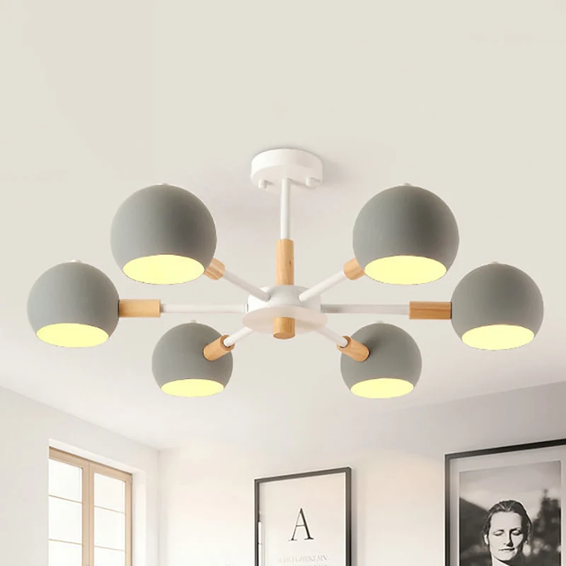 Moderne Orb hangende kroonluchter, 6 lampen, metalen hangende hanger voor de woonkamer Clearhalo