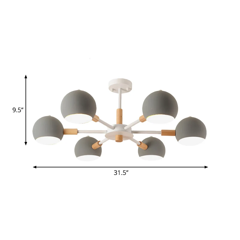 Moderne Orb hangende kroonluchter, 6 lampen, metalen hangende hanger voor de woonkamer Clearhalo