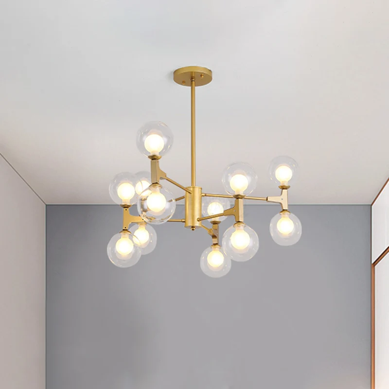 Moderne Orb Shade Kroonluchter Amber/Crème Glas en Metaal 12 Hoofden Hanglamp Zwart/Wit voor Restaurant Cafe Clearhalo