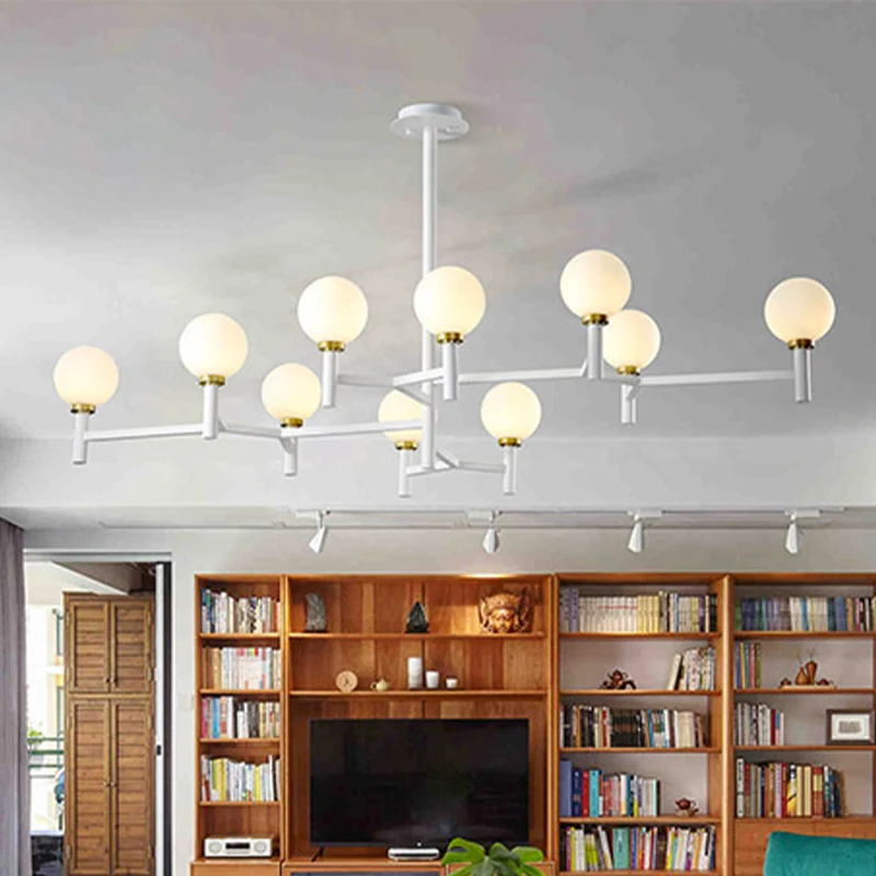 Moderne Orbit kroonluchter hanglamp van wit glas 10-koppig woonkamereilandlicht zwart/wit/goud Clearhalo