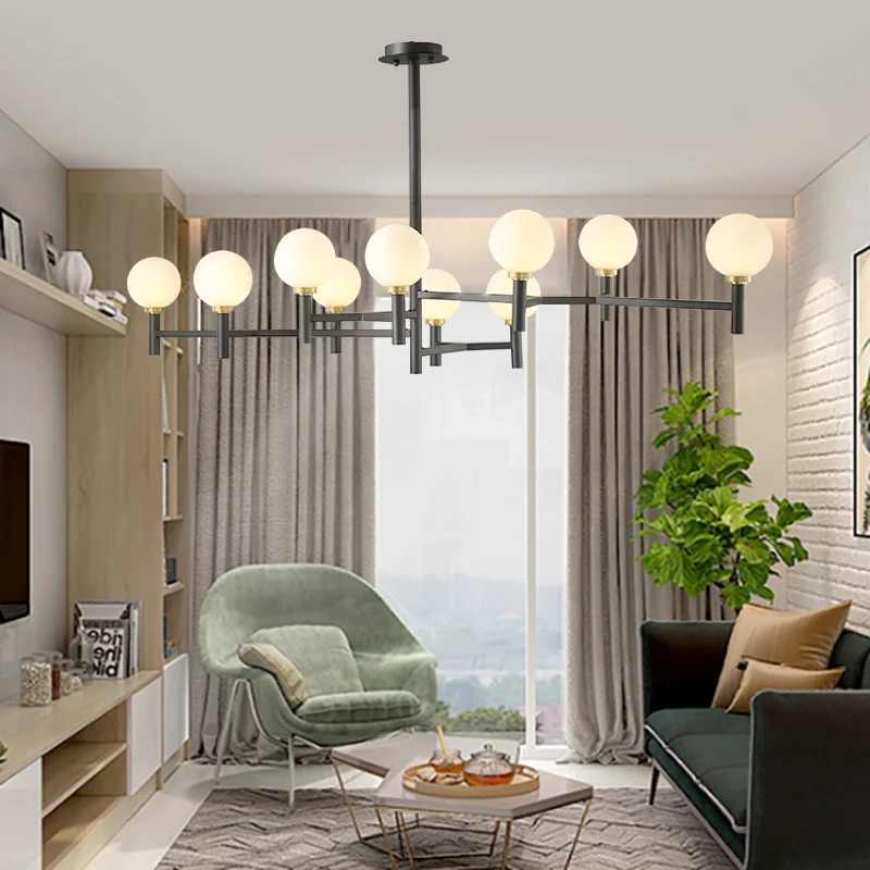 Moderne Orbit kroonluchter hanglamp van wit glas 10-koppig woonkamereilandlicht zwart/wit/goud Clearhalo