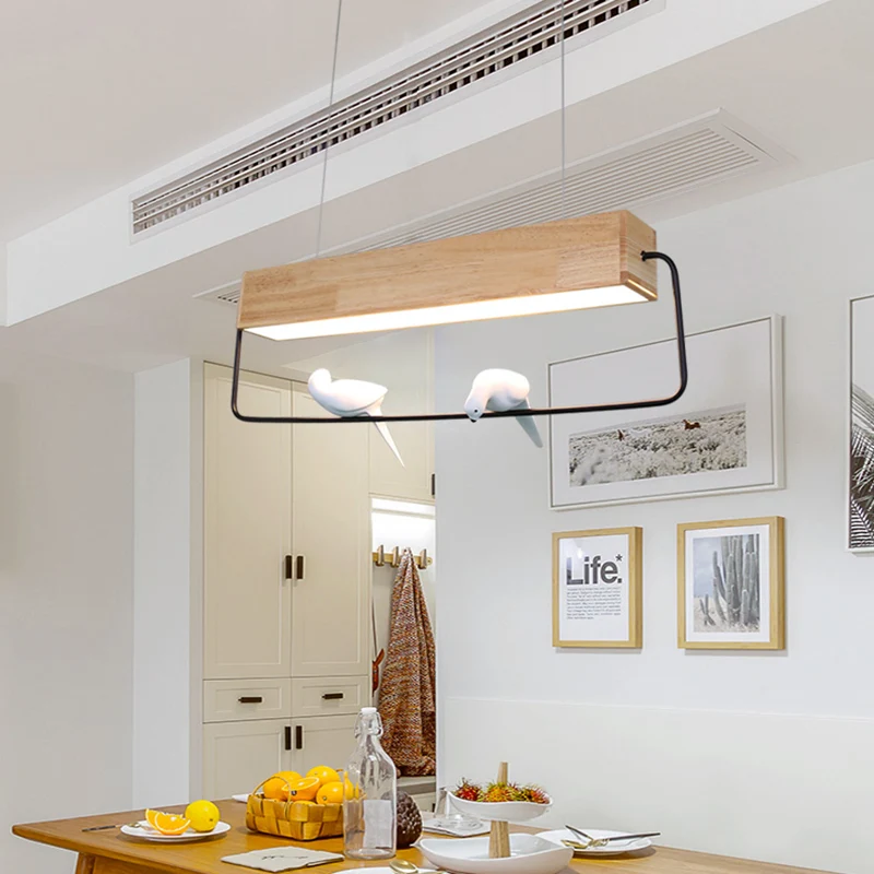 Moderne rechthoekige eilandhanglamp natuurlijk hout LED eetkamer plafondlamp warm/wit licht Clearhalo