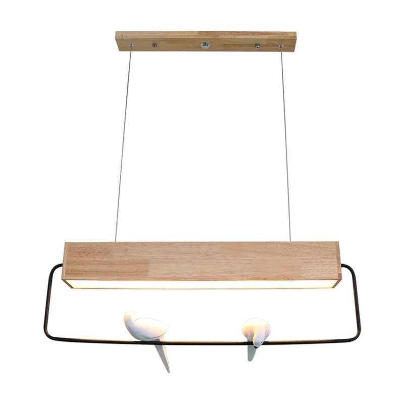 Moderne rechthoekige eilandhanglamp natuurlijk hout LED eetkamer plafondlamp warm/wit licht Clearhalo