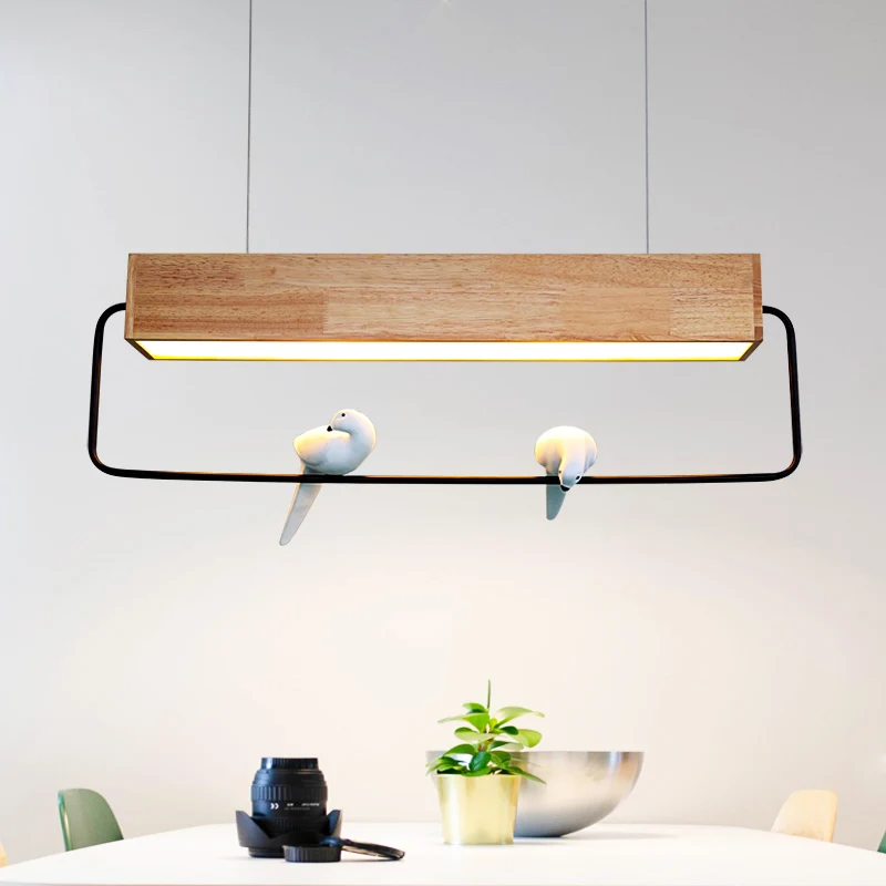 Moderne rechthoekige eilandhanglamp natuurlijk hout LED eetkamer plafondlamp warm/wit licht Clearhalo