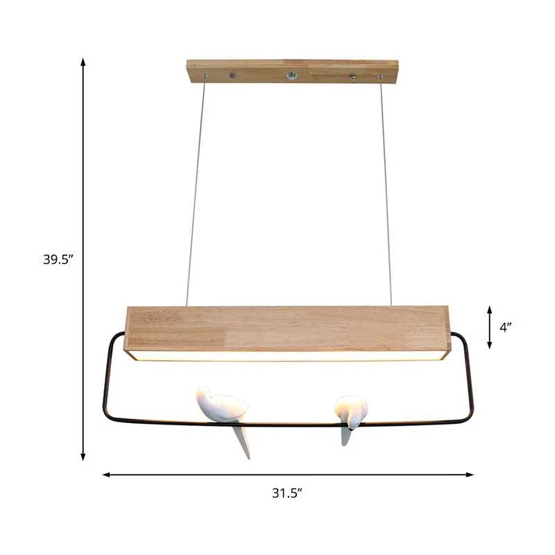 Moderne rechthoekige eilandhanglamp natuurlijk hout LED eetkamer plafondlamp warm/wit licht Clearhalo