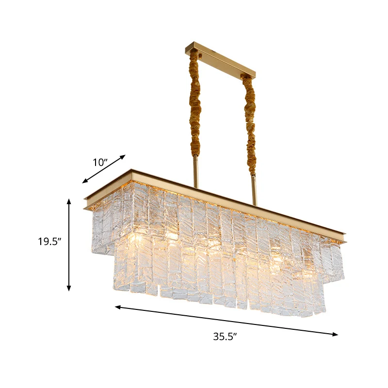 Moderne rechthoekige hangende hanglamp 6-kops Water Crystal Island-plafondlamp goud Clearhalo