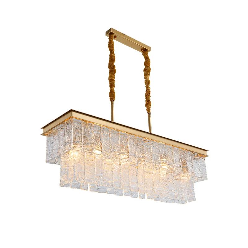 Moderne rechthoekige hangende hanglamp 6-kops Water Crystal Island-plafondlamp goud Clearhalo