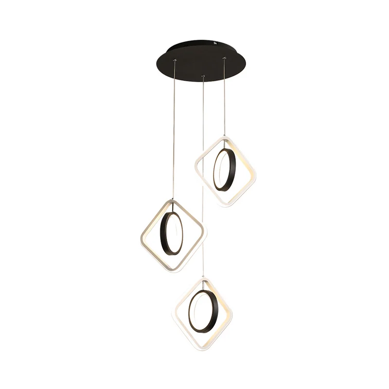 Moderne ring- en vierkante plafondlamp van acryl eetkamer LED-multilamp-hanger zwart, wit/warm licht Clearhalo