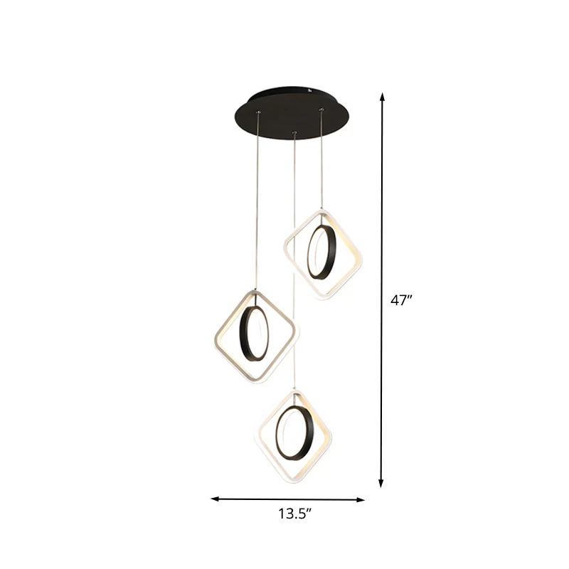Moderne ring- en vierkante plafondlamp van acryl eetkamer LED-multilamp-hanger zwart, wit/warm licht Clearhalo