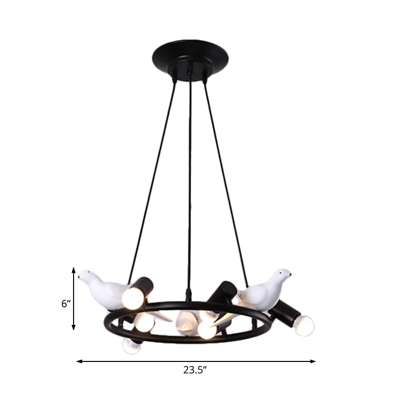 Moderne ringhangende kroonluchter van metaal 6/8 lampen Eetkamer hangend plafondlicht zwart met vogelornament Clearhalo