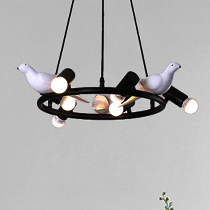 Moderne ringhangende kroonluchter van metaal 6/8 lampen Eetkamer hangend plafondlicht zwart met vogelornament Clearhalo