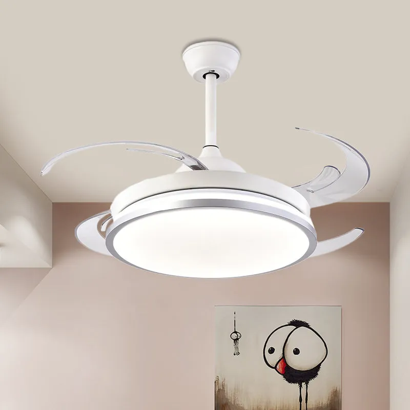 Moderne ronde plafondventilatorlamp LED metaal semi-inbouwlamp wit met 8 bladen voor slaapkamer, 48" W Clearhalo