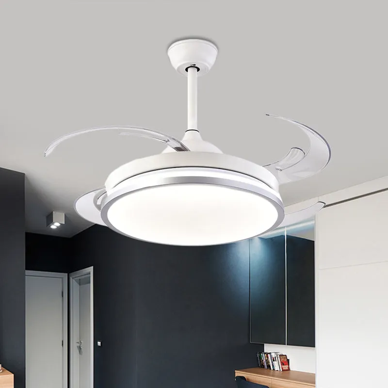 Moderne ronde plafondventilatorlamp LED metaal semi-inbouwlamp wit met 8 bladen voor slaapkamer, 48" W Clearhalo