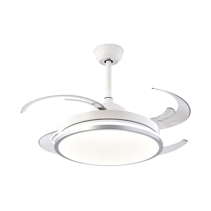 Moderne ronde plafondventilatorlamp LED metaal semi-inbouwlamp wit met 8 bladen voor slaapkamer, 48" W Clearhalo