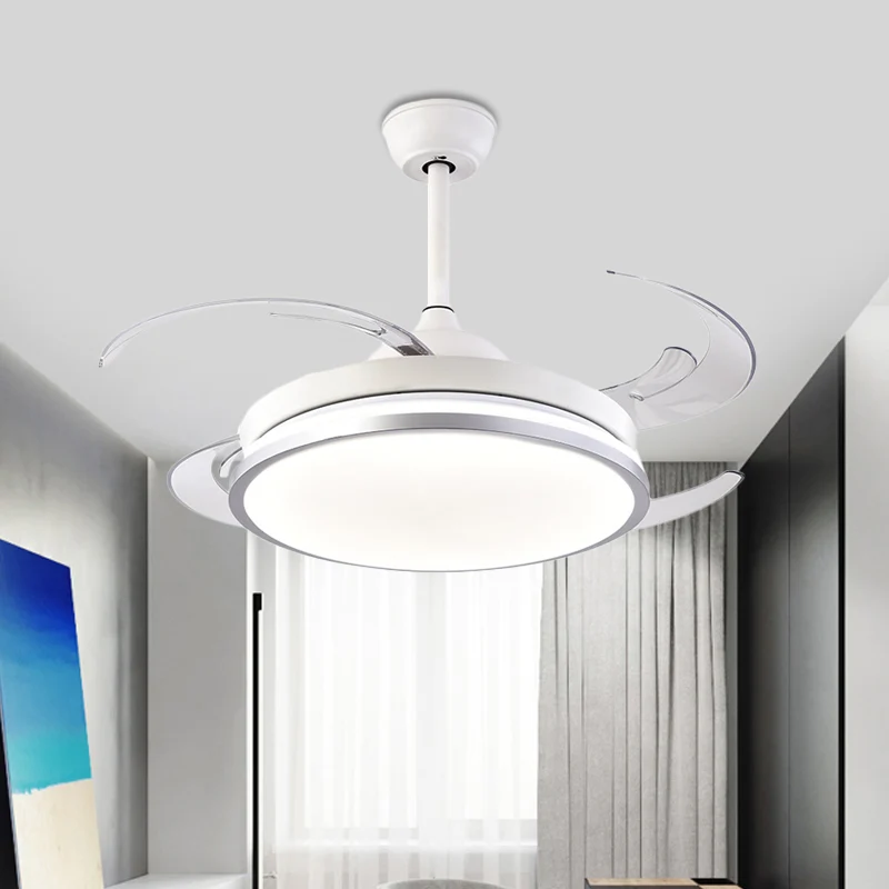 Moderne ronde plafondventilatorlamp LED metaal semi-inbouwlamp wit met 8 bladen voor slaapkamer, 48" W Clearhalo