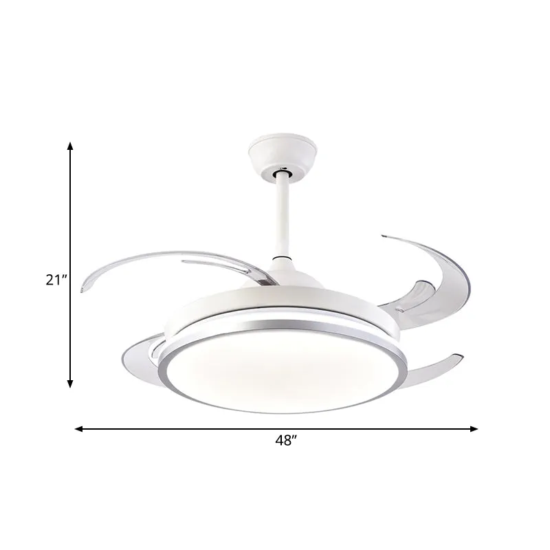 Moderne ronde plafondventilatorlamp LED metaal semi-inbouwlamp wit met 8 bladen voor slaapkamer, 48" W Clearhalo