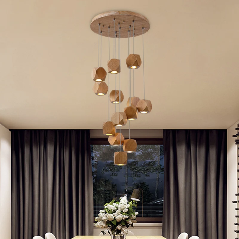 Moderne spiraalvormige houten LED-cluster hanglamp 10/13-koppige plafondlamp voor woonkamer Clearhalo