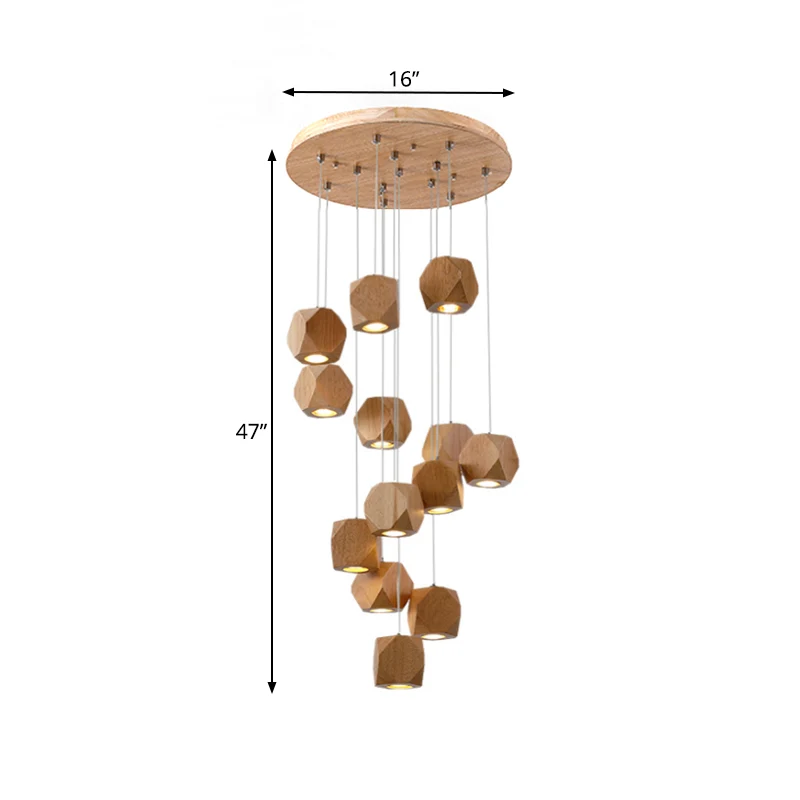 Moderne spiraalvormige houten LED-cluster hanglamp 10/13-koppige plafondlamp voor woonkamer Clearhalo