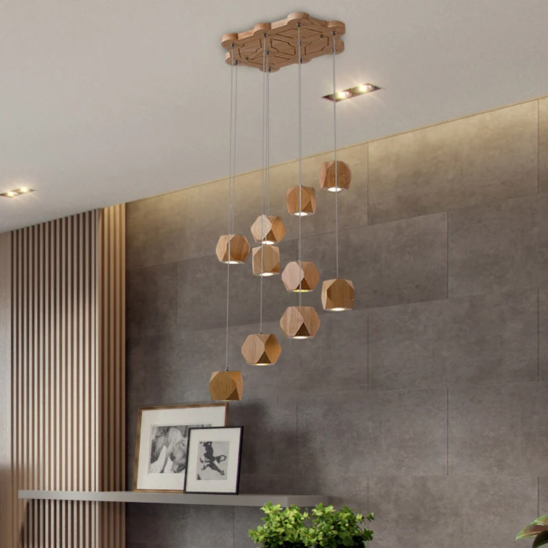 Moderne spiraalvormige houten LED-cluster hanglamp 10/13-koppige plafondlamp voor woonkamer Clearhalo