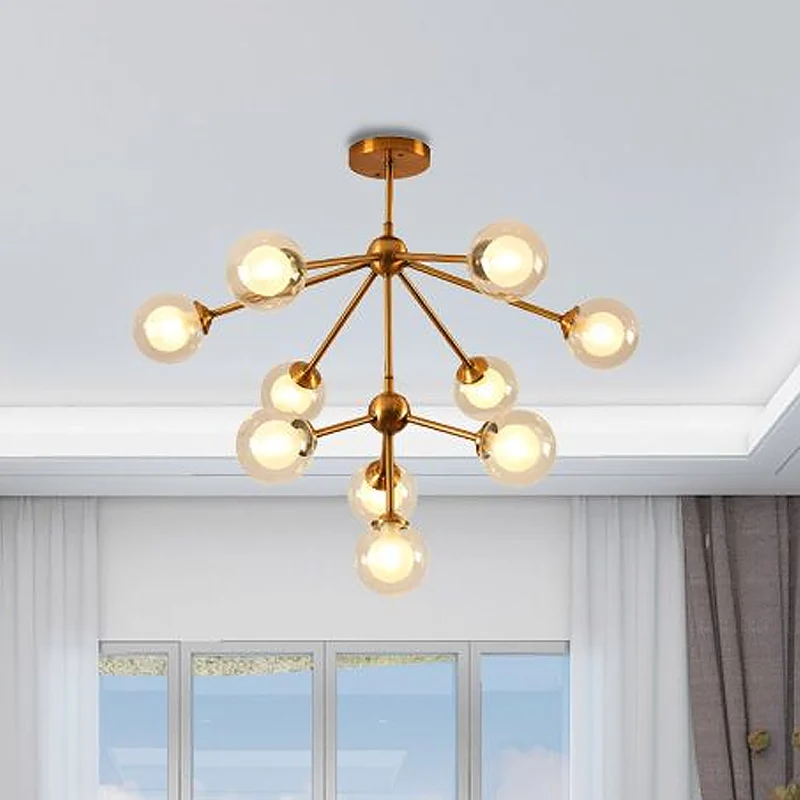 Moderne Spoetnik Metalen Kroonluchter Verlichting 4/7/10 Lichten Hangende Plafondlamp met Helder Glazen Bol Schaduw voor S...