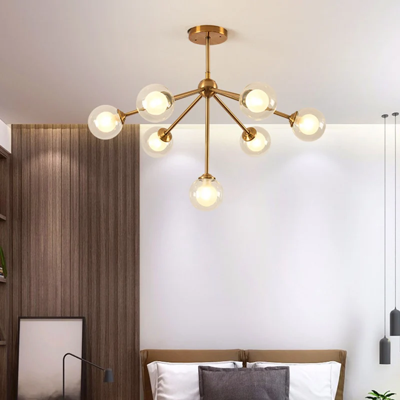 Moderne Spoetnik Metalen Kroonluchter Verlichting 4/7/10 Lichten Hangende Plafondlamp met Helder Glazen Bol Schaduw voor S...