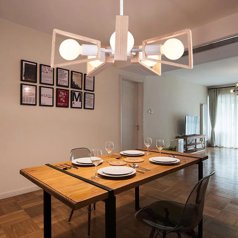 Moderne Sputnik kroonluchter hangende houten 3/5/8-lichts slaapkamer hanglamp zwart/wit Clearhalo