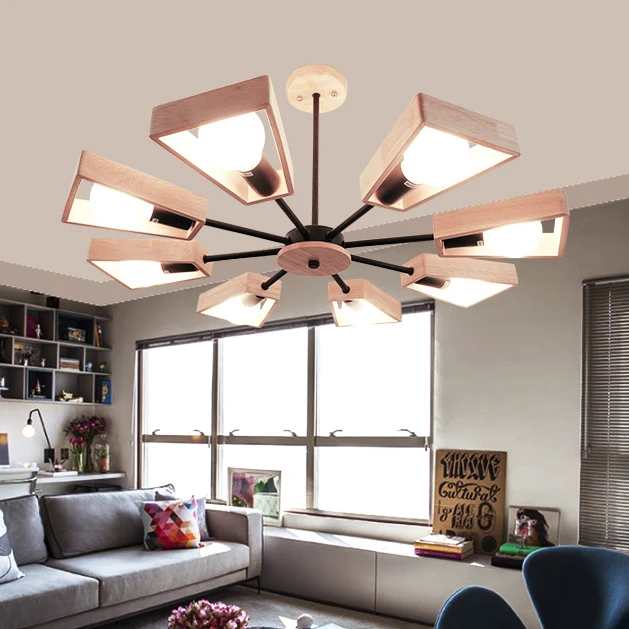 Moderne Sputnik kroonluchter hangende houten 3/5/8-lichts slaapkamer hanglamp zwart/wit Clearhalo