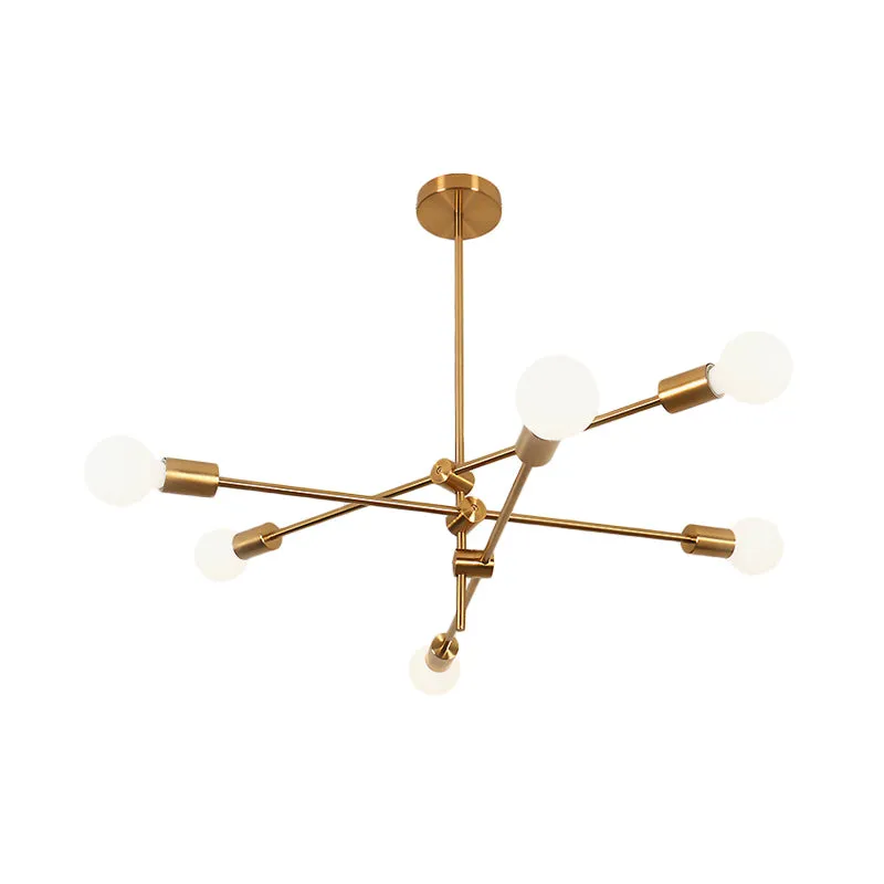 Moderne Sputnik kroonluchterverlichting metallic 6-lichts woonkamer hanglamp met zichtbare lamp zwart/goud Clearhalo