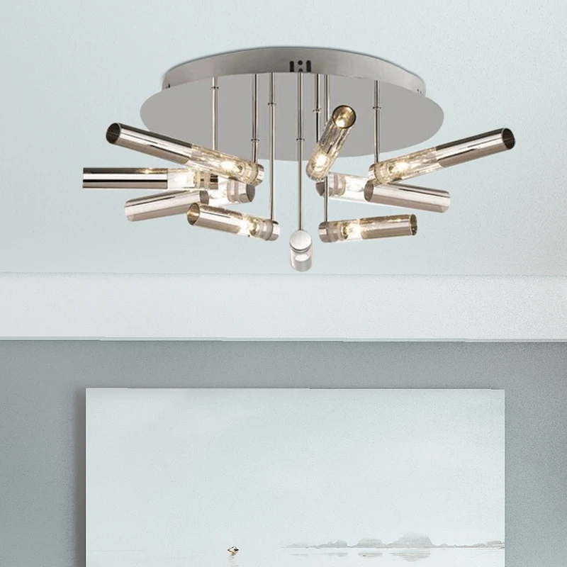 Moderne Sputnik semi-inbouwlamp roestvrij staal 9/21 lampen eetkamer plafondlamp met buiskap zilver Clearhalo