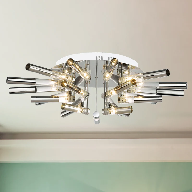 Moderne Sputnik semi-inbouwlamp roestvrij staal 9/21 lampen eetkamer plafondlamp met buiskap zilver Clearhalo