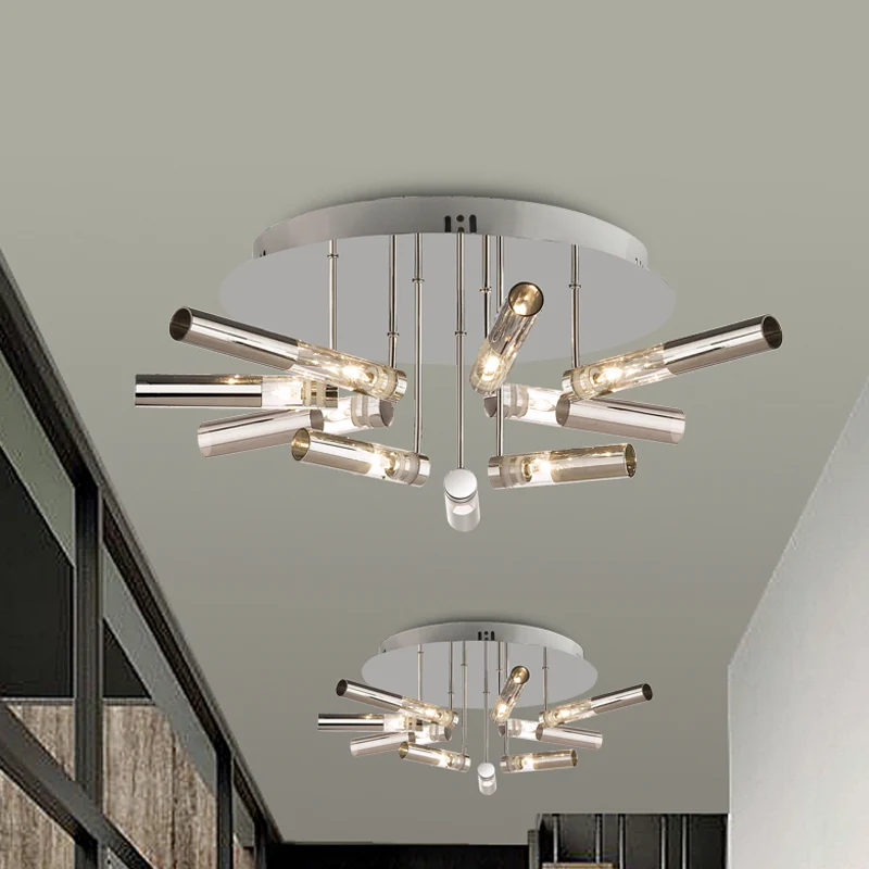 Moderne Sputnik semi-inbouwlamp roestvrij staal 9/21 lampen eetkamer plafondlamp met buiskap zilver Clearhalo