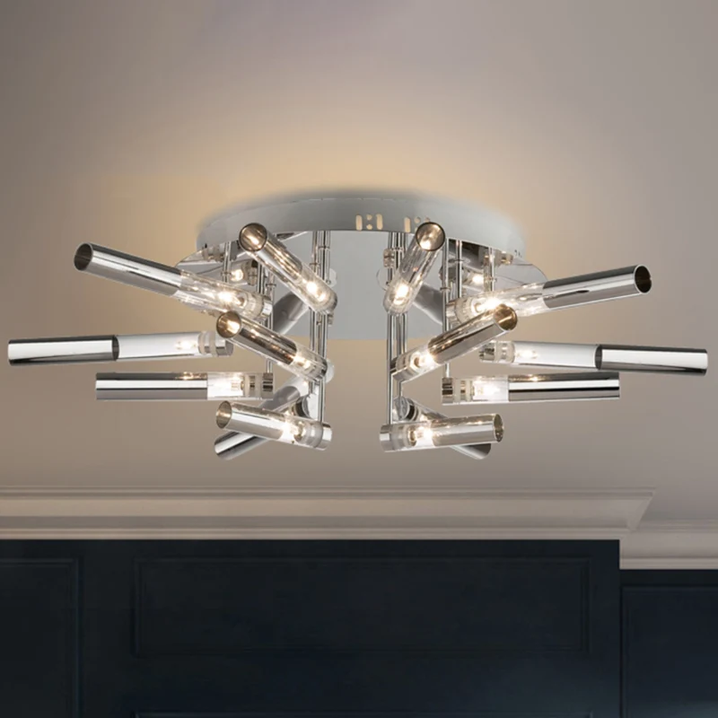 Moderne Sputnik semi-inbouwlamp roestvrij staal 9/21 lampen eetkamer plafondlamp met buiskap zilver Clearhalo