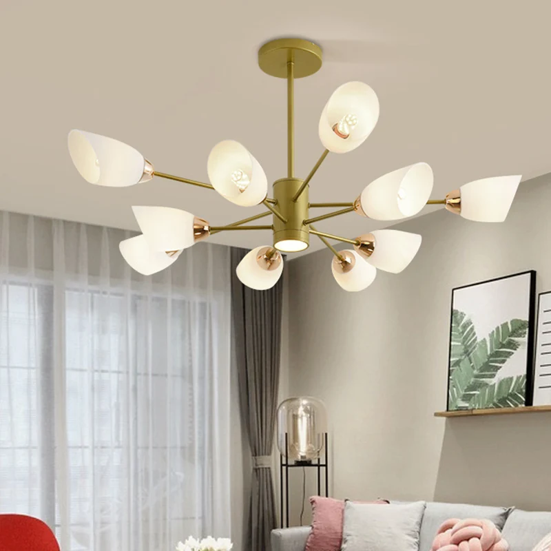 Moderne Starburst hangende kroonluchter, licht wit glazen kap plafondkroonluchter voor woonkamer Clearhalo