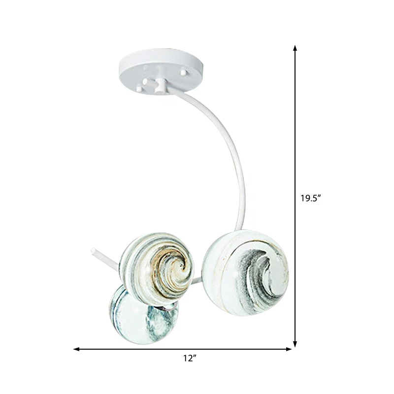 Moderne stijl 3/5-lichts kroonluchterlamp met mondgeblazen glazen kap, zwart/witte afwerking, wereldwijde hanglamp Clearhalo