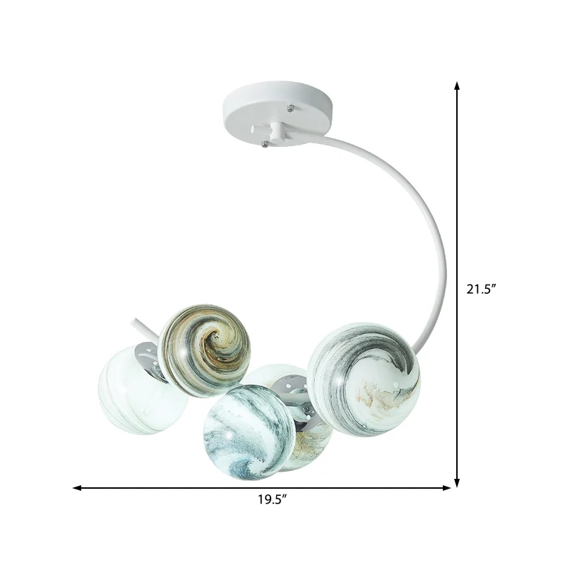 Moderne stijl 3/5-lichts kroonluchterlamp met mondgeblazen glazen kap, zwart/witte afwerking, wereldwijde hanglamp Clearhalo