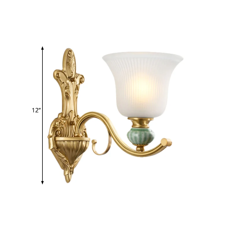 Moderne stijl Bell wandmontagelamp 1/2-lamps matglazen wandlamp met gouden gebogen arm en keramische decoratie Clearhalo