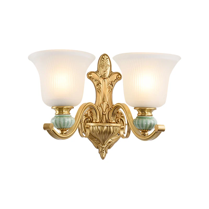 Moderne stijl Bell wandmontagelamp 1/2-lamps matglazen wandlamp met gouden gebogen arm en keramische decoratie Clearhalo