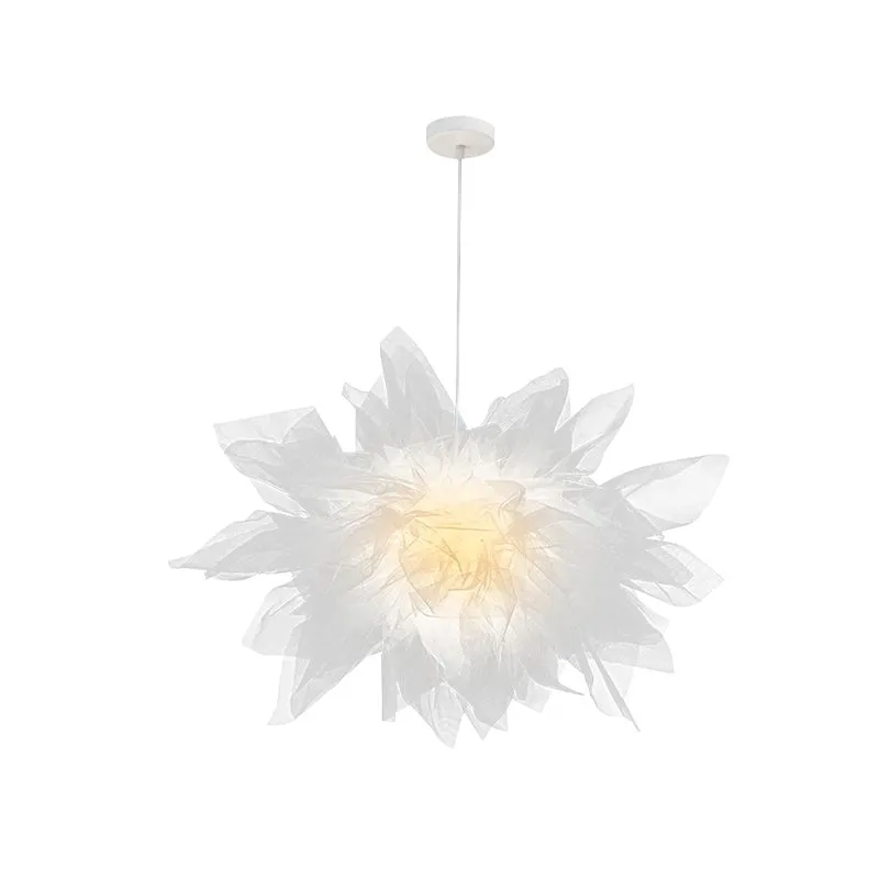 Moderne stijl bloesem hanglamp met de hand genaaid katoengaren 1-lichts slaapkamerplafondlamp wit/roze Clearhalo