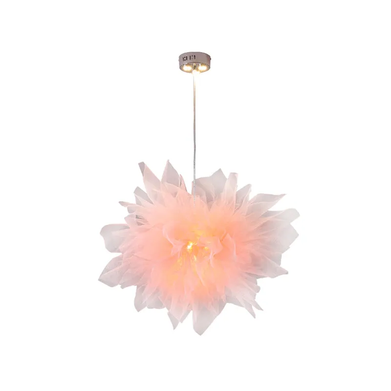 Moderne stijl bloesem hanglamp met de hand genaaid katoengaren 1-lichts slaapkamerplafondlamp wit/roze Clearhalo