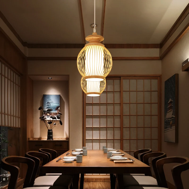 Moderne stijl handgeweven plafondlamp bamboe enkel restaurant hangende hanglamp Clearhalo