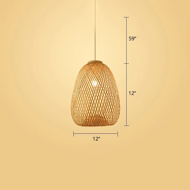 Moderne stijl handgeweven plafondlamp rotan enkele restaurant hangende hanglamp hout Clearhalo