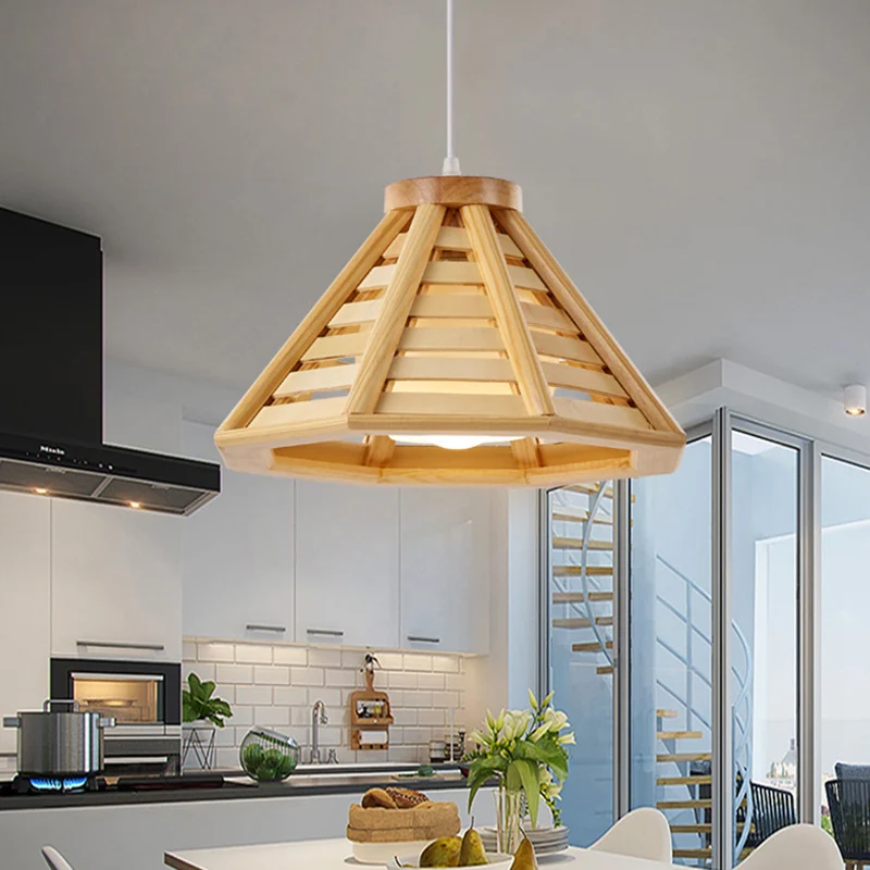Moderne stijl hangende verlichtingsarmatuur conische hangende hanglamp met houten kap Clearhalo