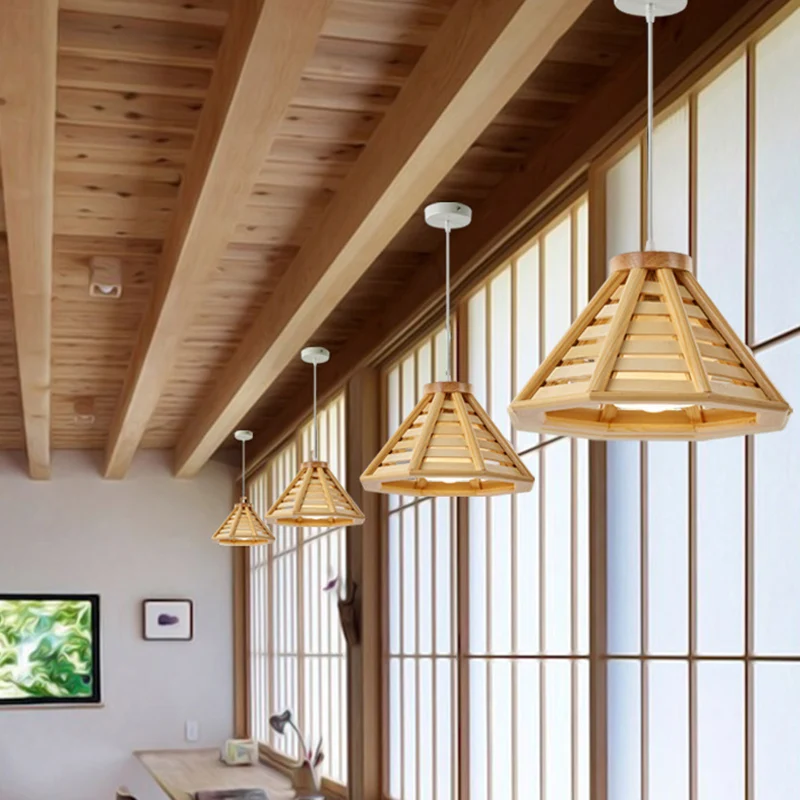 Moderne stijl hangende verlichtingsarmatuur conische hangende hanglamp met houten kap Clearhalo
