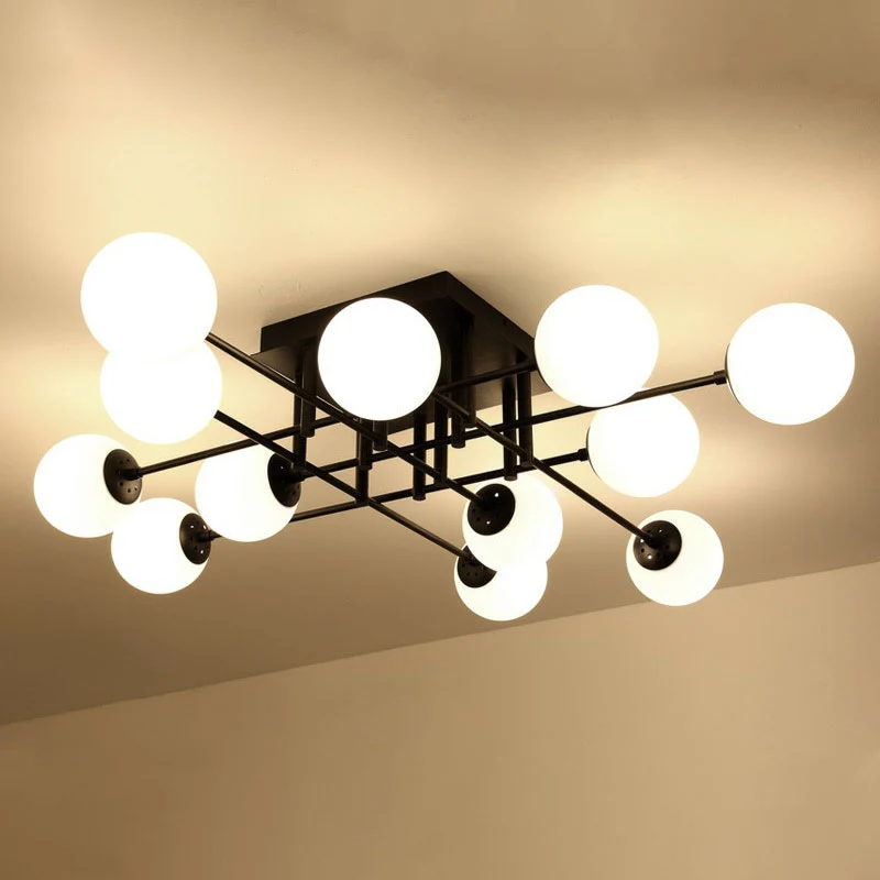 Moderne stijl kogelplafondinbouwlamp opaline glas woonkamer semi-inbouwlamp zwart Clearhalo