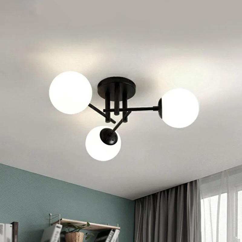 Moderne stijl kogelplafondinbouwlamp opaline glas woonkamer semi-inbouwlamp zwart Clearhalo