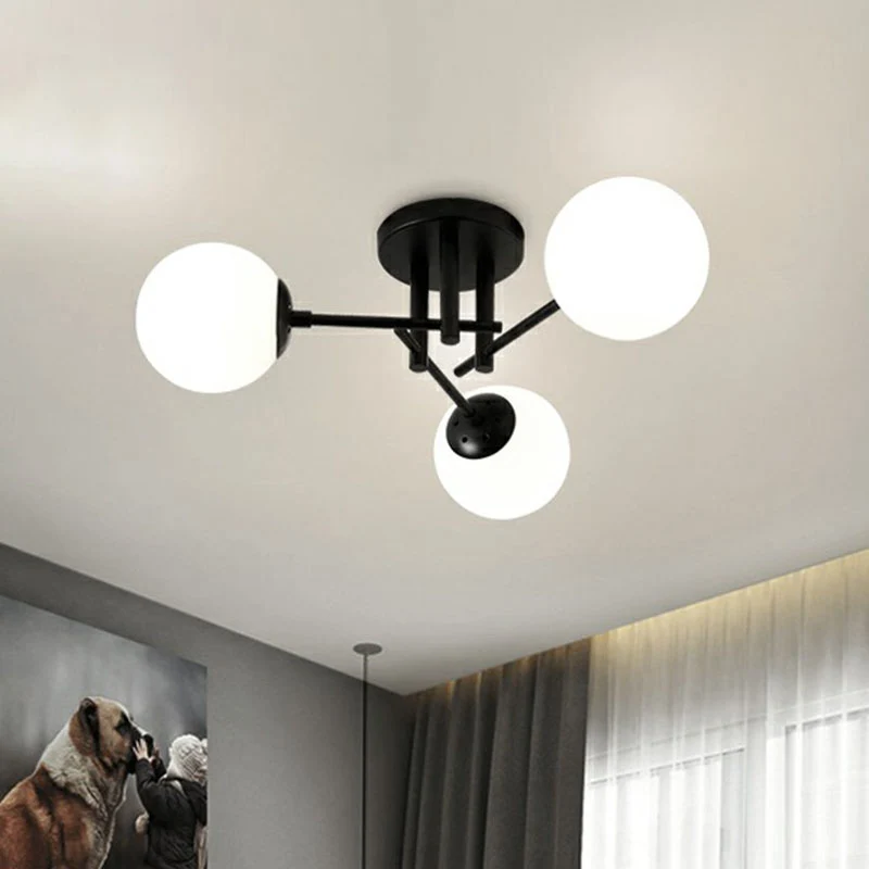 Moderne stijl kogelplafondinbouwlamp opaline glas woonkamer semi-inbouwlamp zwart Clearhalo