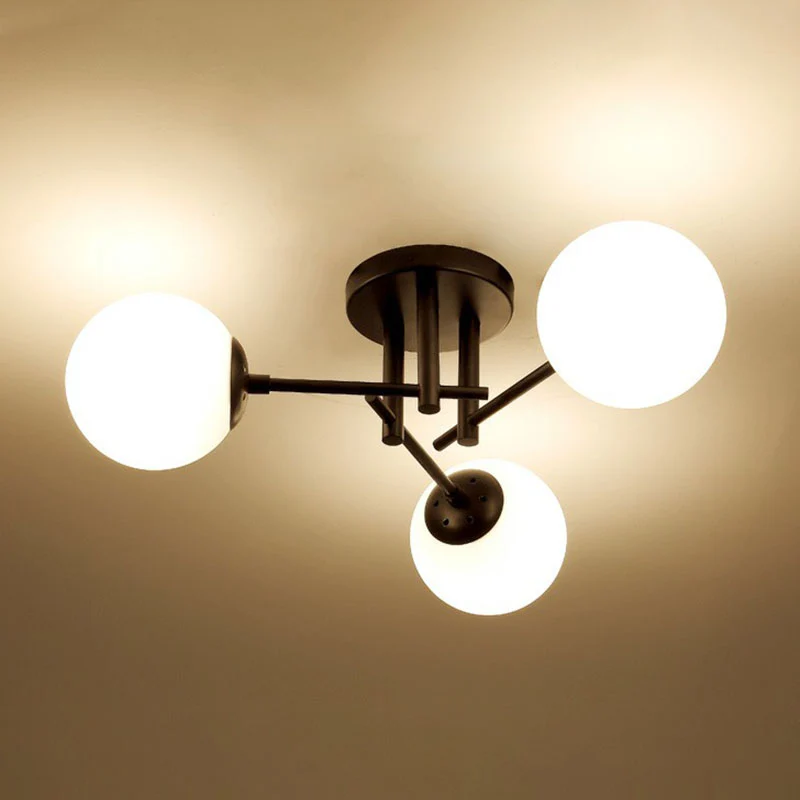 Moderne stijl kogelplafondinbouwlamp opaline glas woonkamer semi-inbouwlamp zwart Clearhalo
