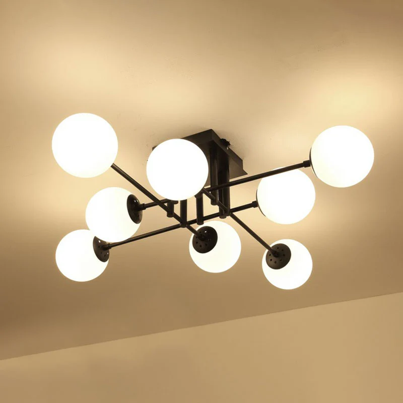 Moderne stijl kogelplafondinbouwlamp opaline glas woonkamer semi-inbouwlamp zwart Clearhalo