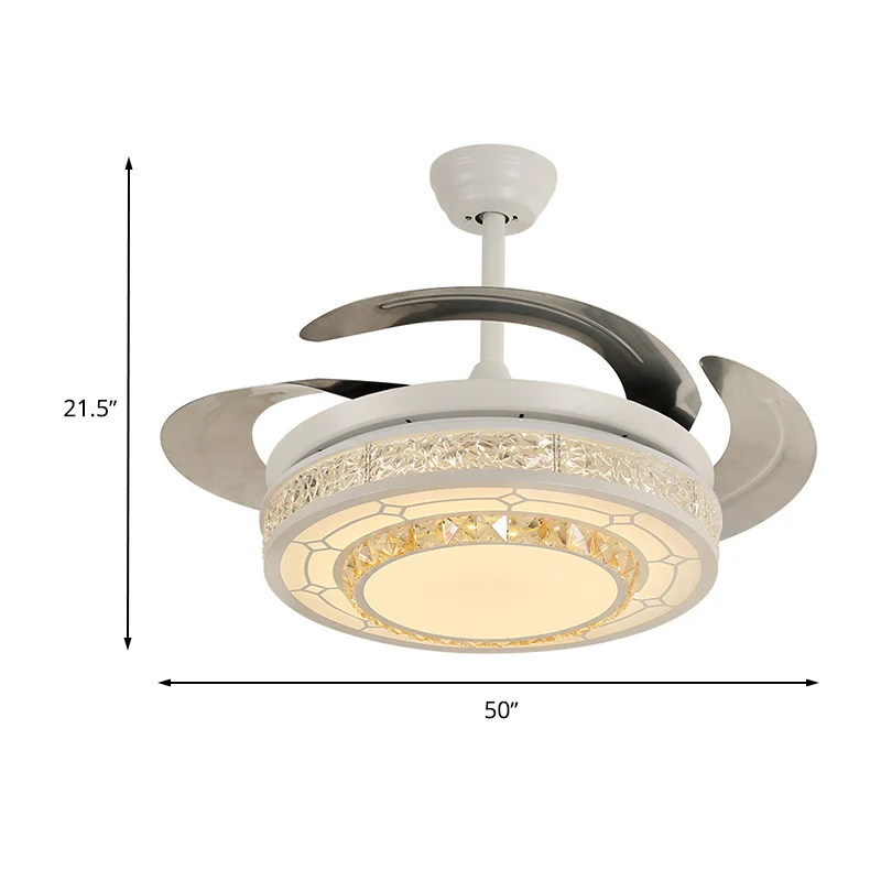 Moderne stijl ronde plafondventilator licht gesneden helder kristal witte LED semi-gemonteerde lamp met/zonder Bluetooth C...